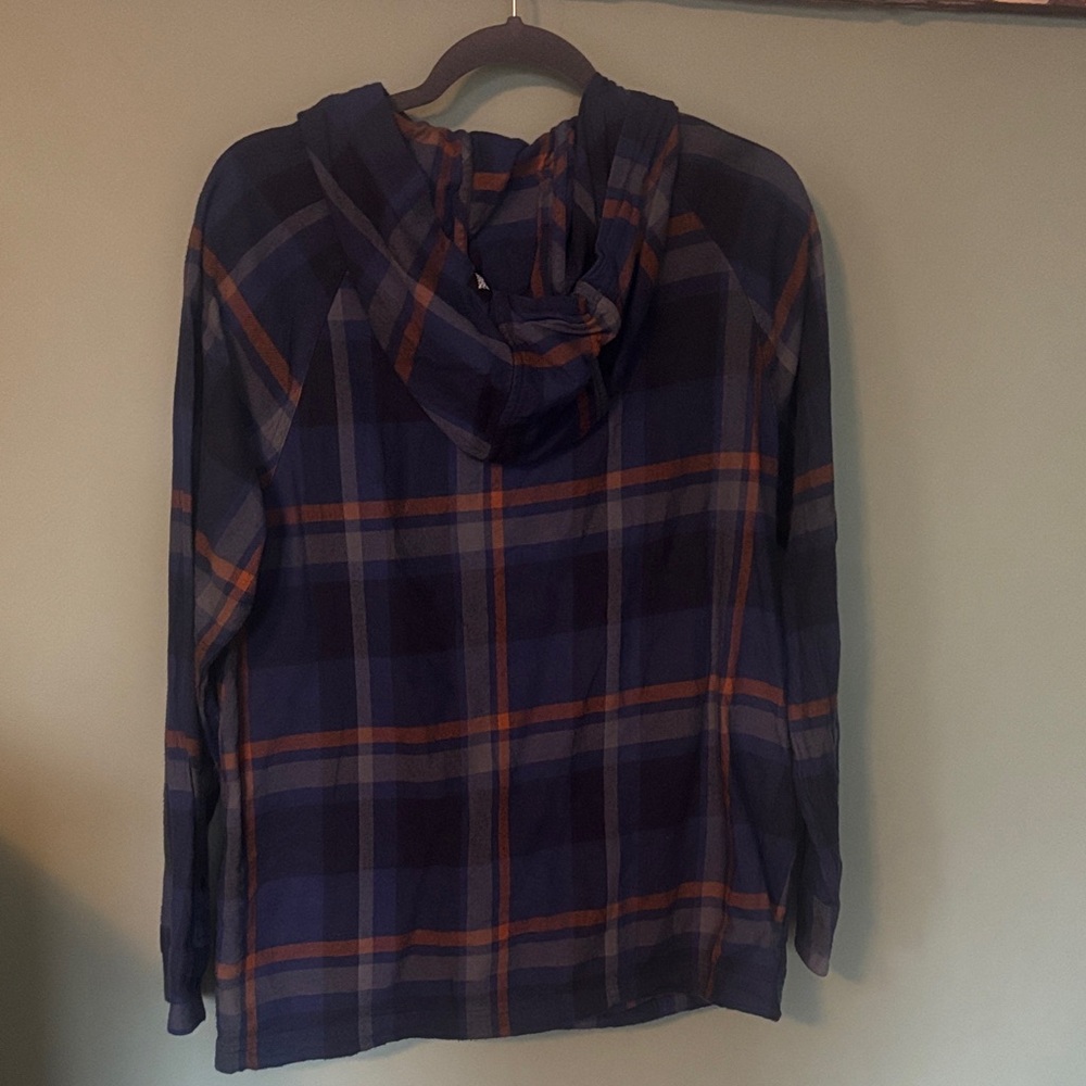 Ski the east Blue and Orange Plaid flannel Hoodie - Picture 4 of 5